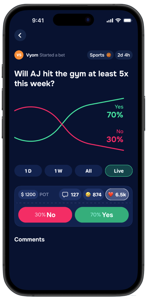A live market with odds in the Shake app